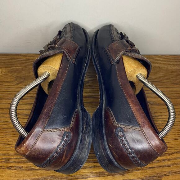 Johnston & Murphy Mens Tassel Two Toned Black Brown Leather Woven Loafers 9 M - Picture 5 of 7